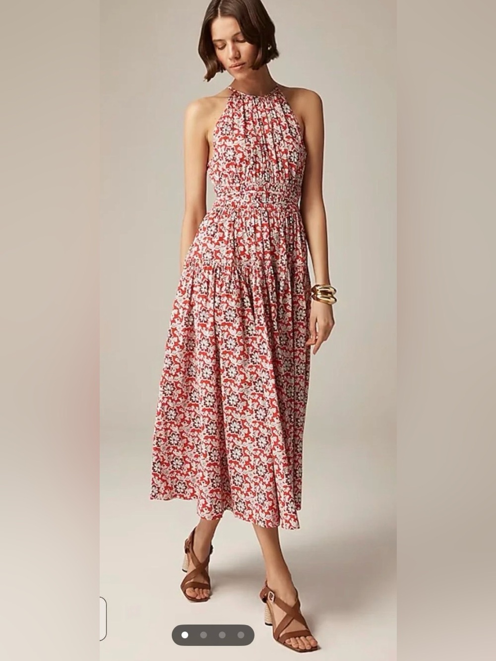 J Crew TIE Floral Halter Dress in Red and White Sz XL